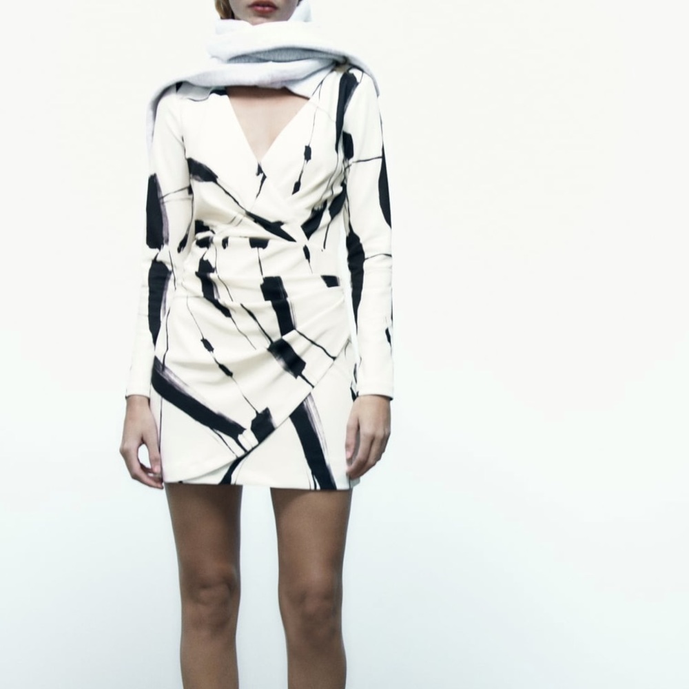 NWOT Printed Dress with Draping